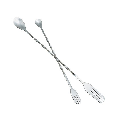 Custom Logo Cocktail Fork Spoon Stainless Steel Cocktail Bar Durable Bar Appliances Stirring Rod Spiral Shape Double Head Spoon